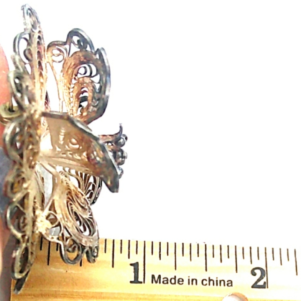 ANTIQUE Sterling Silver Flower Brooch + Earrings - Picture 7 of 8